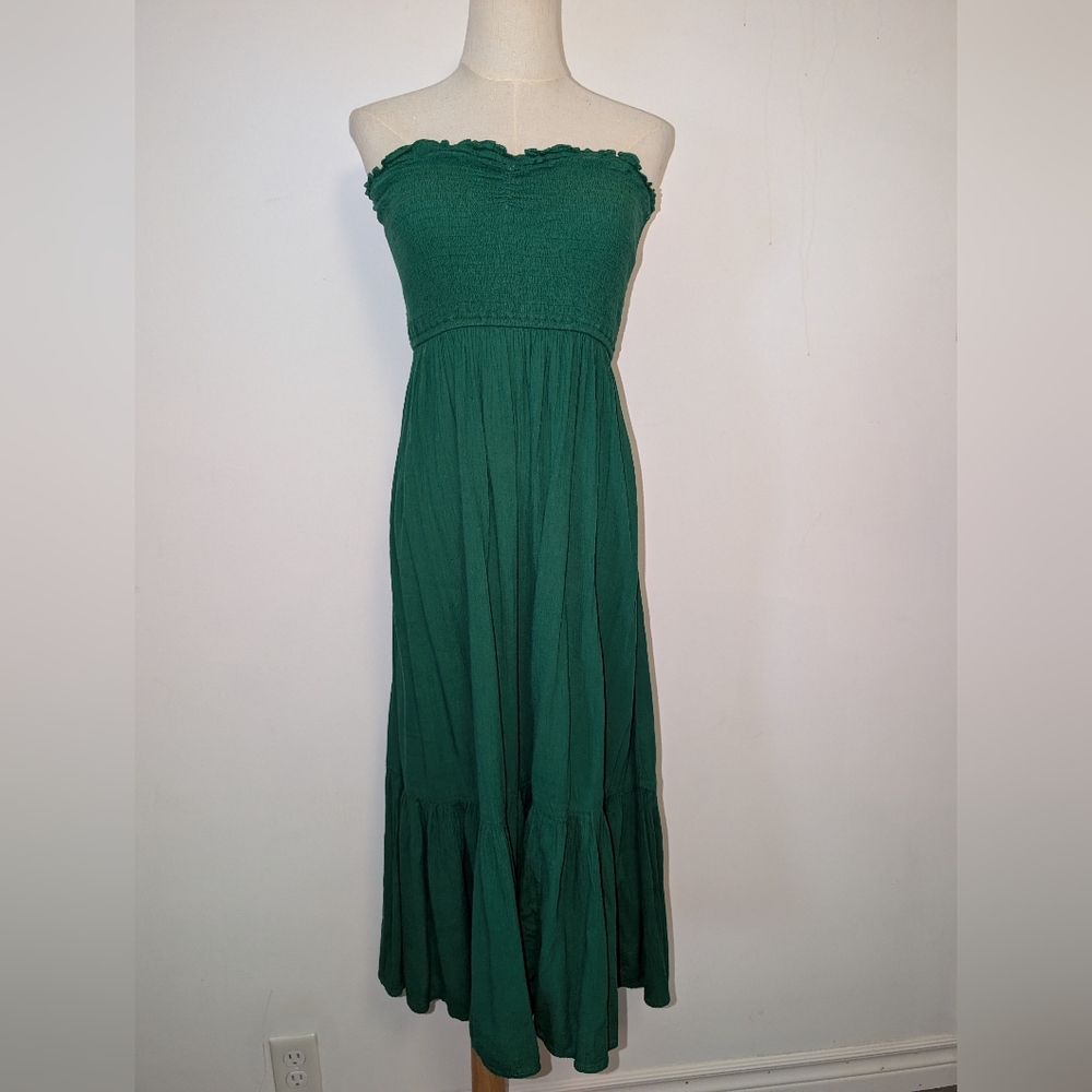 Aerie Strapless Green Midi Dress
